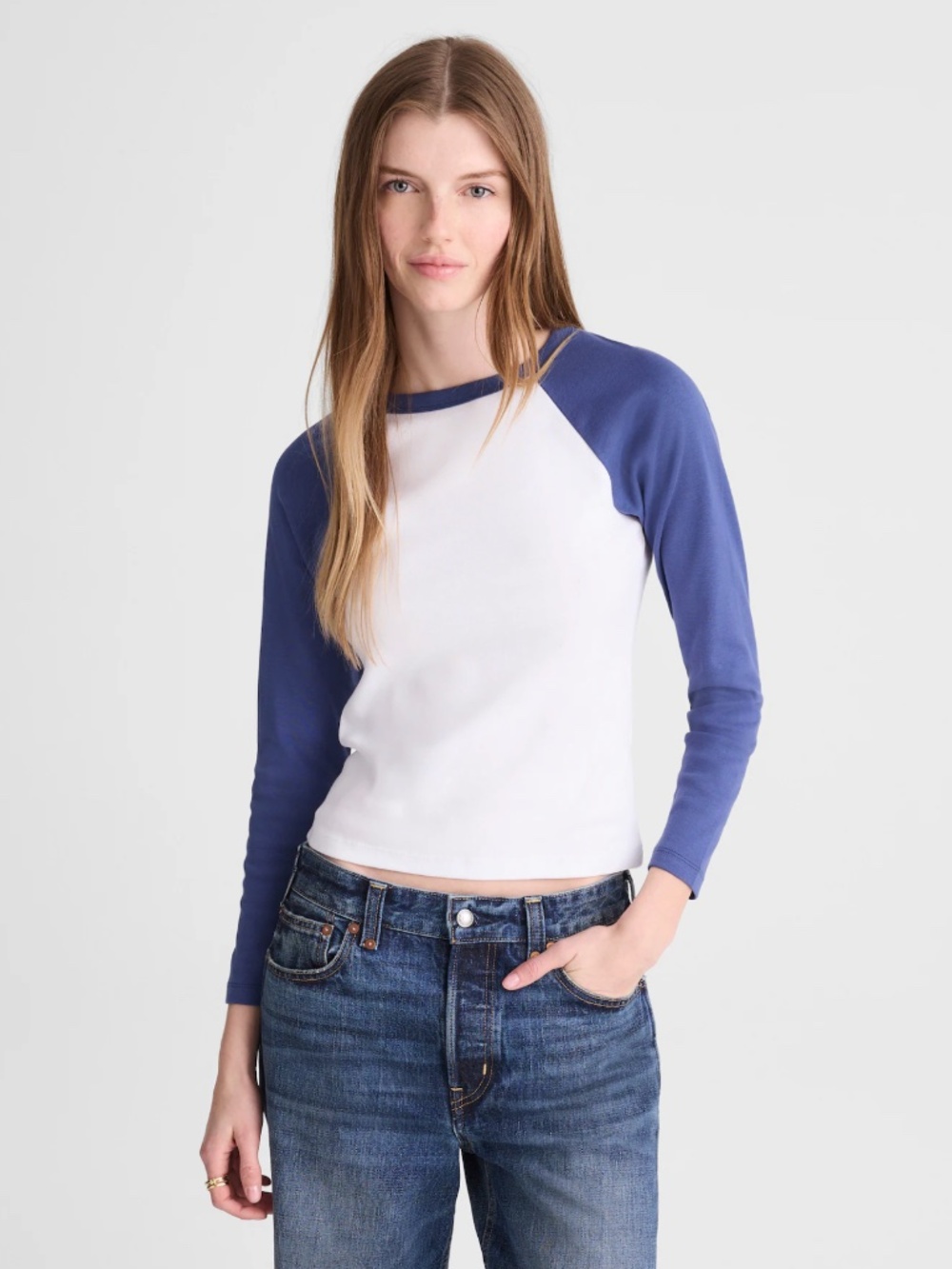 ❌ NO LONGER AVAILABLE | Madewell "The '90s Long-Sleeve Tee," White and Blue, M